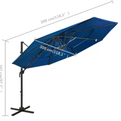 Aurinkovarjo 4-tasoinen, alumiinitangolla, 3x3m, eri värejä