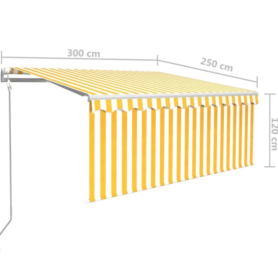 Automaattisesti kelattava markiisi verhoilla 3x2,5 m sinivalk.
