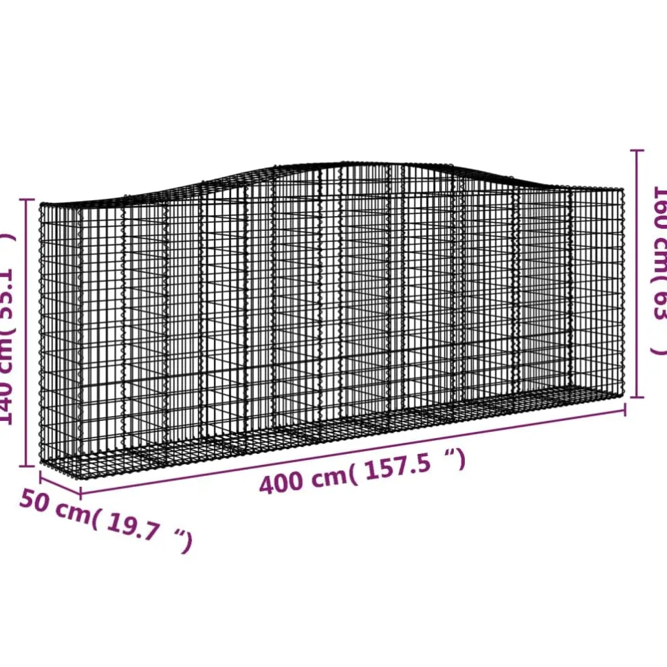 Kaarevat kivikorit 2 kpl 400x50x200/220 cm galvanoitu rauta (46021)