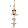 Kissan kiipeilypuu, sisal-pylväillä, seinäkiinnitys, 194cm, beige/ruskea