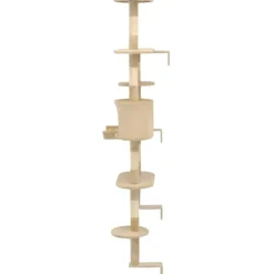 Kissan kiipeilypuu, sisal-pylväillä, seinäkiinnitys, 194cm, beige