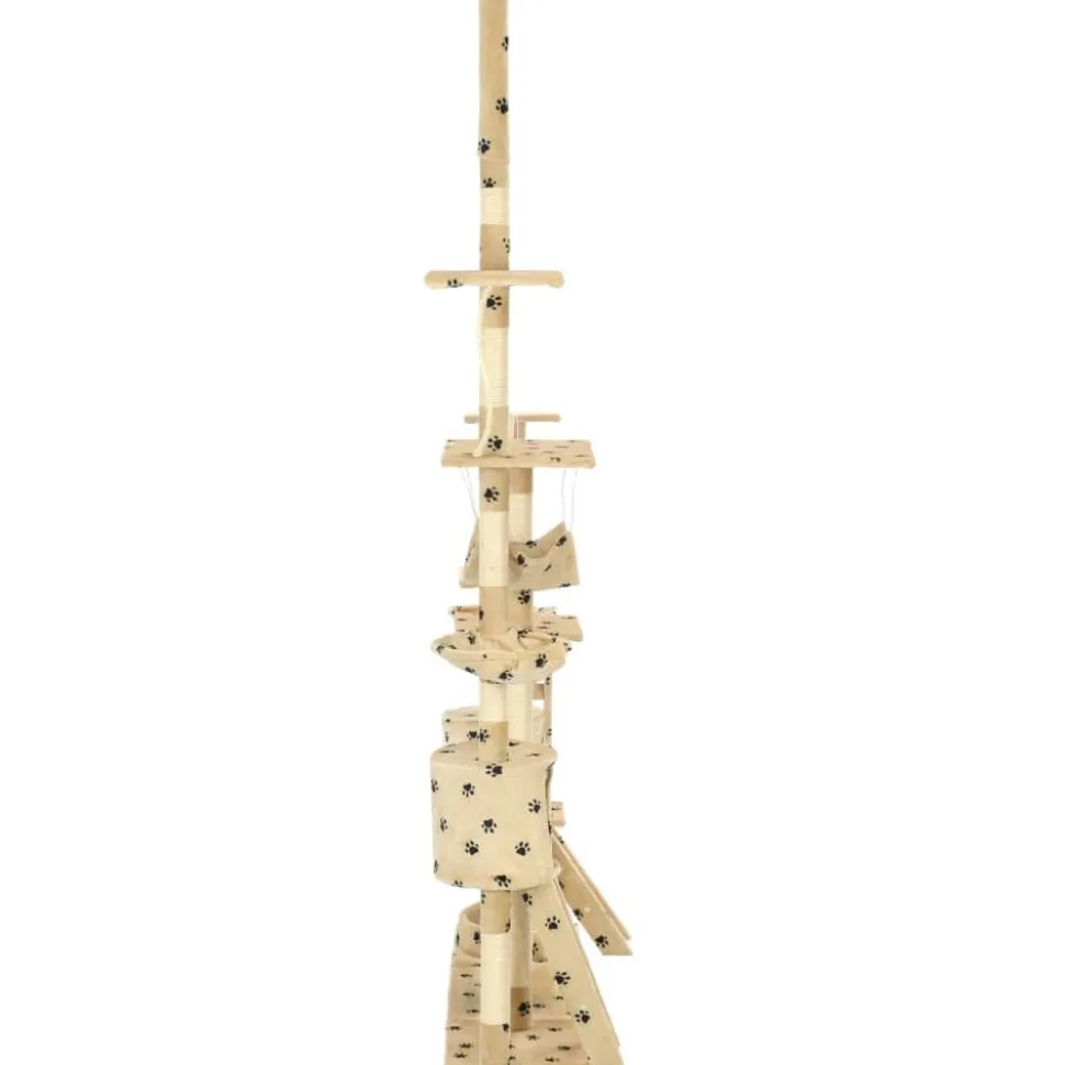 Kissan kiipeilypuu, sisal-pylväillä, 230-250cm, tassukuvio, beige