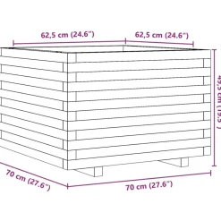 Kukkalaatikko puutarhaan valkoinen 70x70x49,5 cm täysi mänty (47364)