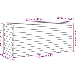 Kukkalaatikko puutarhaan valkoinen 110x40x49,5 cm täysi mänty (47379)