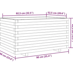 Kukkalaatikko puutarhaan vahanruskea 90x60x49,5 cm täysi mänty (47385)