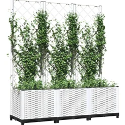Kukkalaatikko säleiköllä valkoinen 120x40x136 cm PP