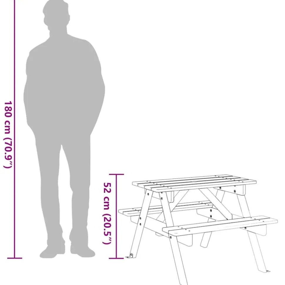 Lasten piknikpöytä, 4 lapselle, aurinkovarjoreikä, täysi kuusi, eri värejä (38276)
