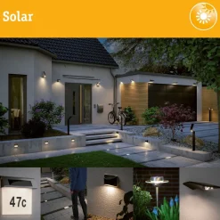 LED-aurinkokennovalaisin Paulmann Marisol, IP44, 3000K, liiketunnistin, musta
