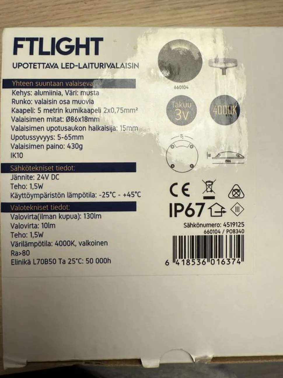 LED-laiturivalaisin FTLIGHT Marina I 1,5W 24V 4000K IP67 musta alumiini