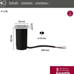 LED-terassivalaisin Paulmann House, IP67, 50x50mm, 3000K, 2W, 20lm, rst