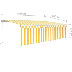 Manuaalisesti kelattava markiisi 2 verho/LED 3x2,5 m keltainen/valkoinen