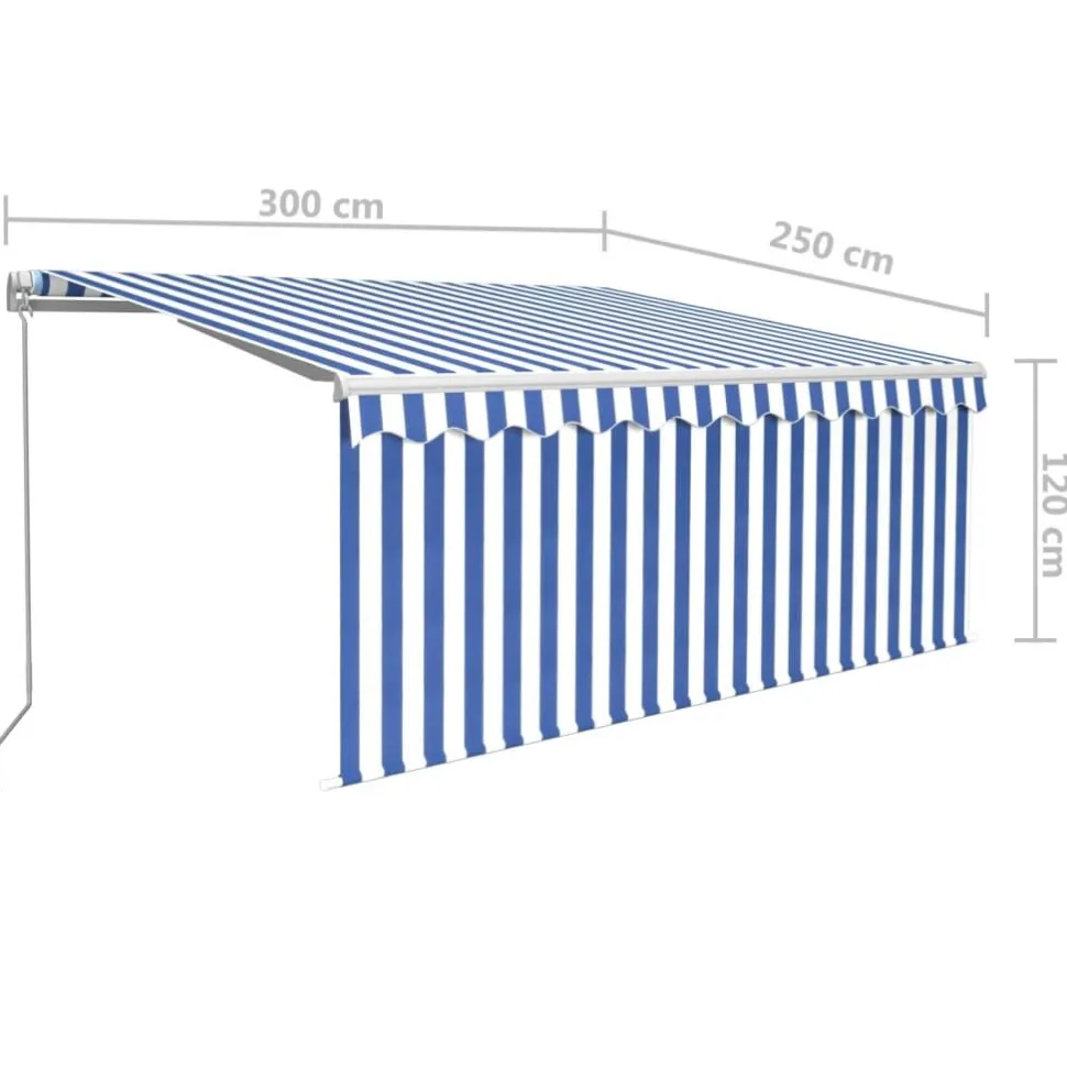 Manuaalisesti kelattava markiisi 2 verho/LED 3x2,5 m keltainen/valkoinen