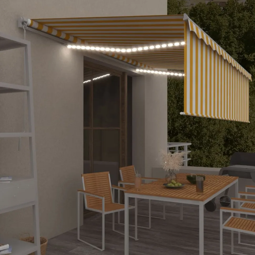 Manuaalisesti kelattava markiisi 2 verho/LED 3x2,5 m keltainen/valkoinen