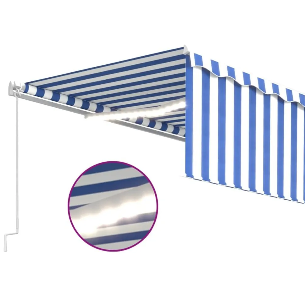 Manuaalisesti kelattava markiisi 2 verho/LED 3x2,5 m keltainen/valkoinen