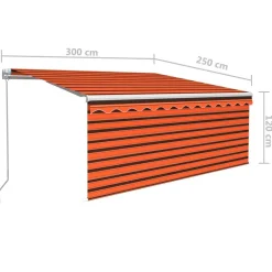 Manuaalisesti kelattava markiisi 2 verhoilla 3x2,5m sininen/valkoinen