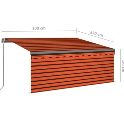 Manuaalisesti kelattava markiisi verhoilla 3x2,5 m kerma
