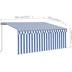 Manuaalisesti kelattava markiisi verhoilla 3x2,5 m kerma