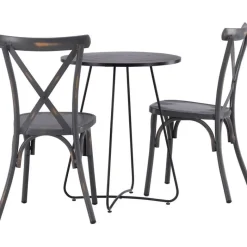 Parvekeryhmä Venture Home, ø60cm beige Bacong-pöytä + 2 mustaa Tablas-tuolia