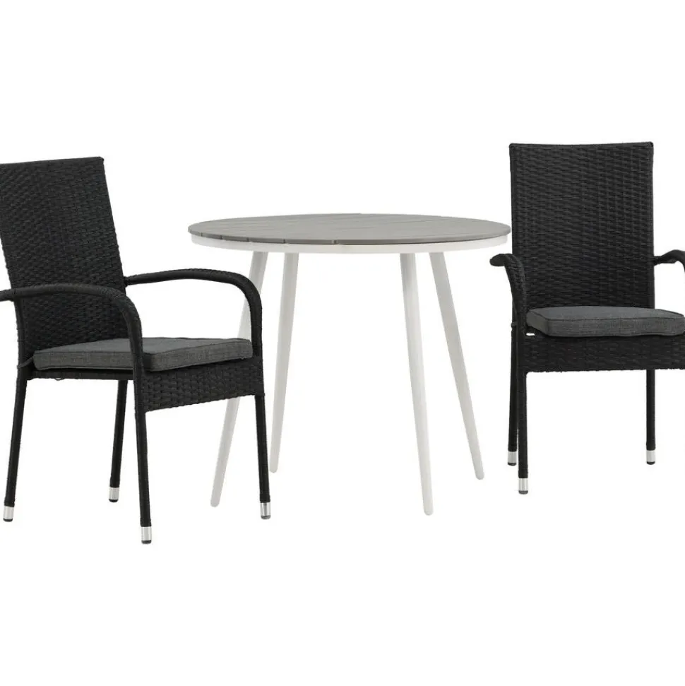 Parvekeryhmä Venture Home, ø90cm, harmaa/valkoinen Break-pöytä + 2 mustaa Anna-tuolia