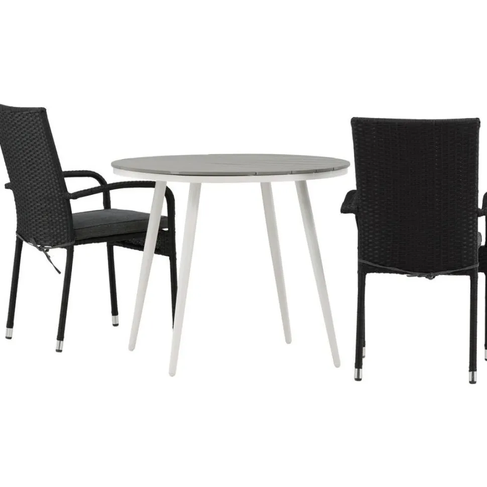 Parvekeryhmä Venture Home, ø90cm, harmaa/valkoinen Break-pöytä + 2 mustaa Anna-tuolia