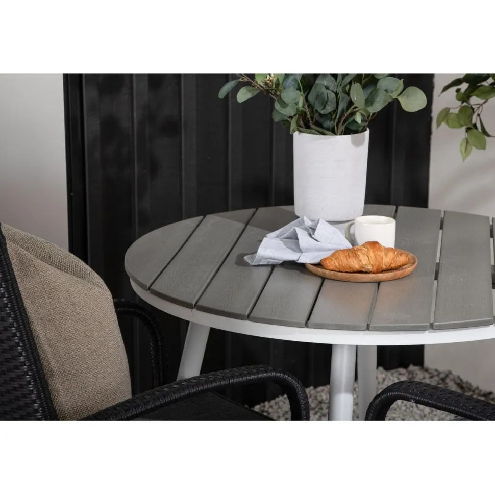 Parvekeryhmä Venture Home, ø90cm, harmaa/valkoinen Break-pöytä + 2 mustaa Anna-tuolia