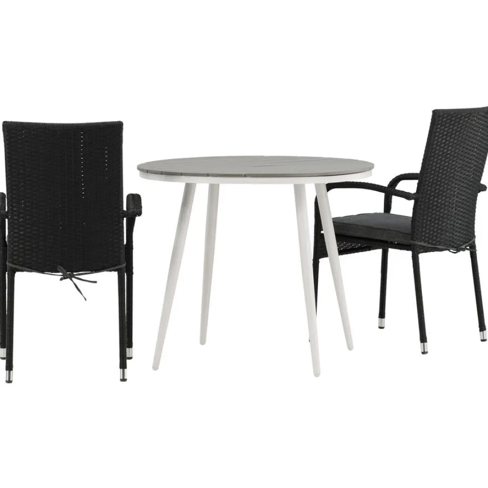 Parvekeryhmä Venture Home, ø90cm, harmaa/valkoinen Break-pöytä + 2 mustaa Anna-tuolia