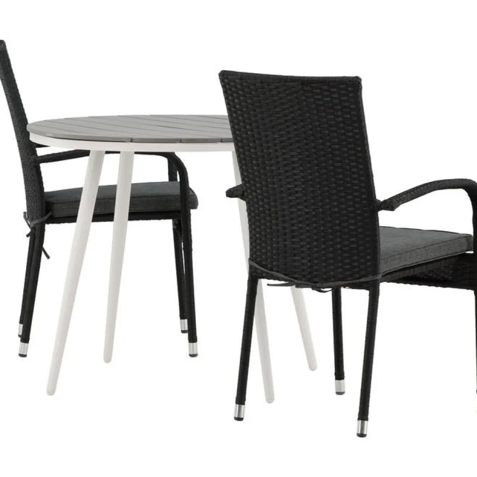 Parvekeryhmä Venture Home, ø90cm, harmaa/valkoinen Break-pöytä + 2 mustaa Anna-tuolia