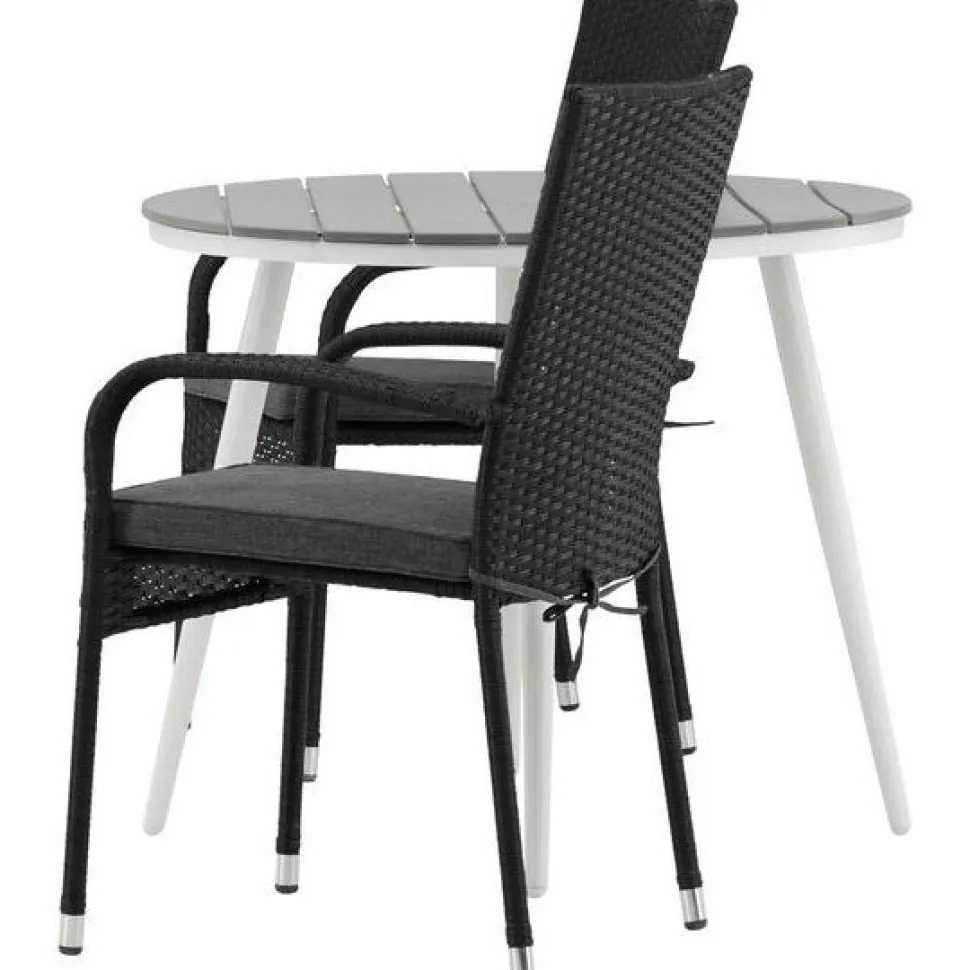 Parvekeryhmä Venture Home, ø90cm, harmaa/valkoinen Break-pöytä + 2 mustaa Anna-tuolia