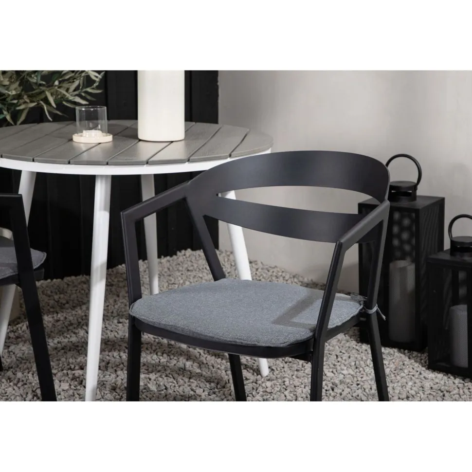 Parvekeryhmä Venture Home, ø90cm, harmaa/valkoinen Break-pöytä + 2 musta/harmaata Slit-tuolia
