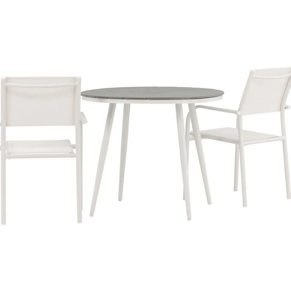 Parvekeryhmä Venture Home, ø90cm, musta Break-pöytä + 2 mustaa, pinottavaa Santorini-tuolia