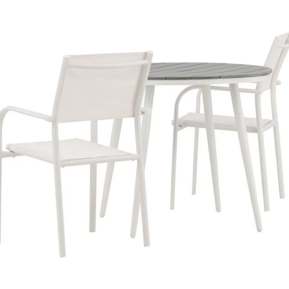 Parvekeryhmä Venture Home, ø90cm, musta Break-pöytä + 2 mustaa, pinottavaa Santorini-tuolia