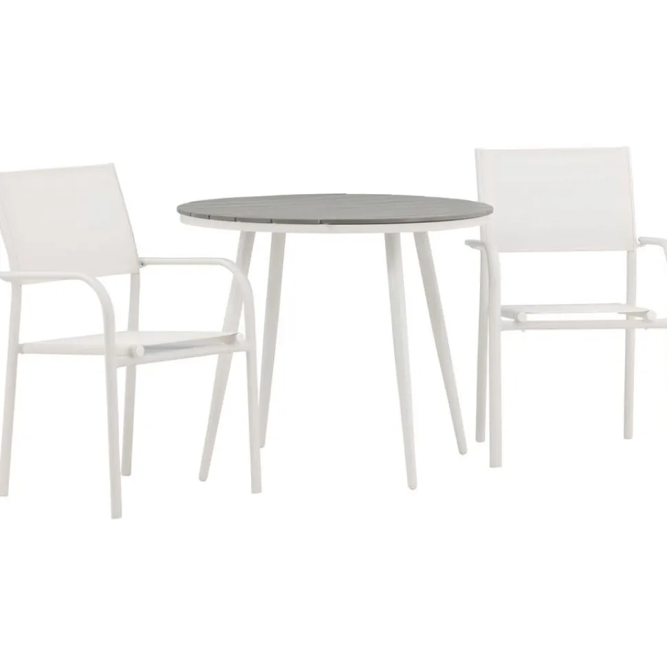 Parvekeryhmä Venture Home, ø90cm, musta Break-pöytä + 2 mustaa, pinottavaa Santorini-tuolia