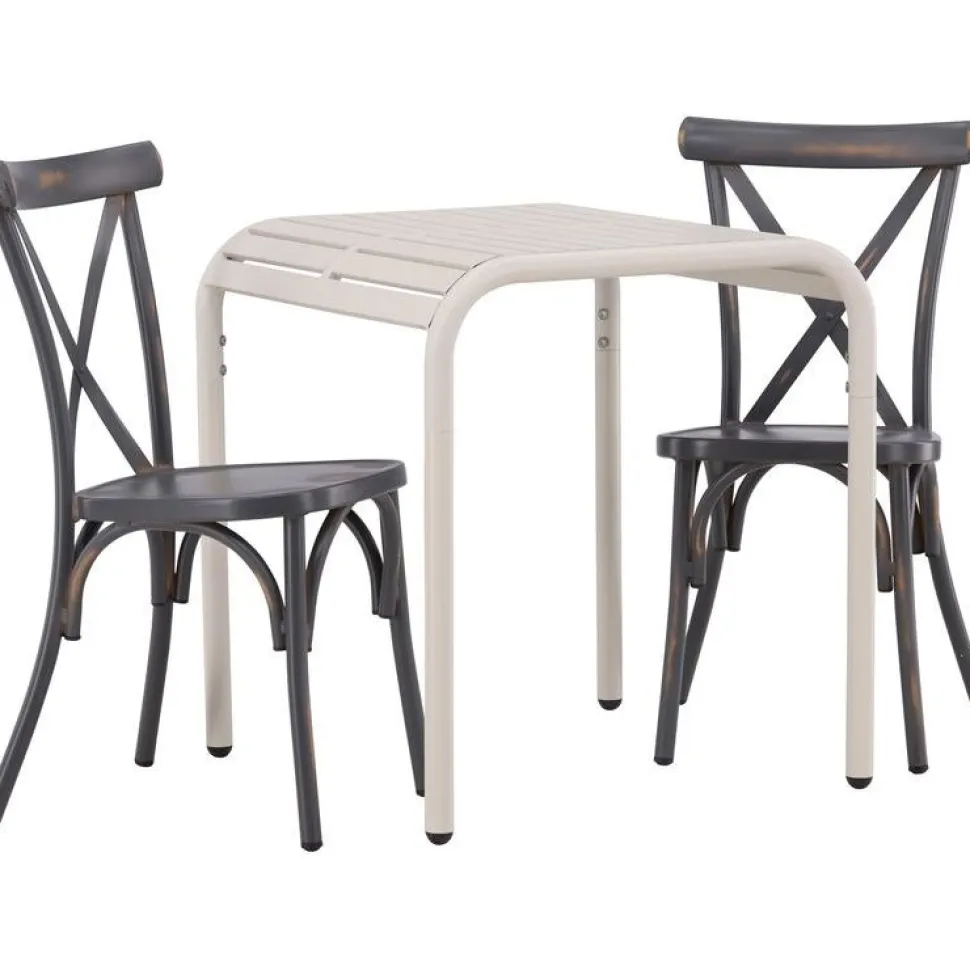 Parvekeryhmä Venture Home, 70x70cm beige Borneo-pöytä + 2 mustaa Tablas-tuolia