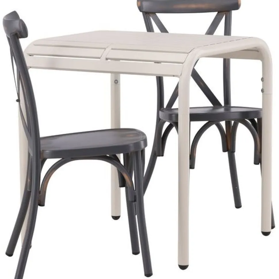 Parvekeryhmä Venture Home, 70x70cm beige Borneo-pöytä + 2 mustaa Tablas-tuolia