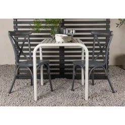 Parvekeryhmä Venture Home, 70x70cm beige Borneo-pöytä + 2 mustaa Tablas-tuolia
