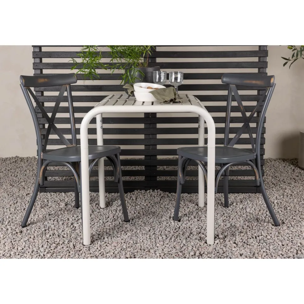 Parvekeryhmä Venture Home, 70x70cm beige Borneo-pöytä + 2 mustaa Tablas-tuolia