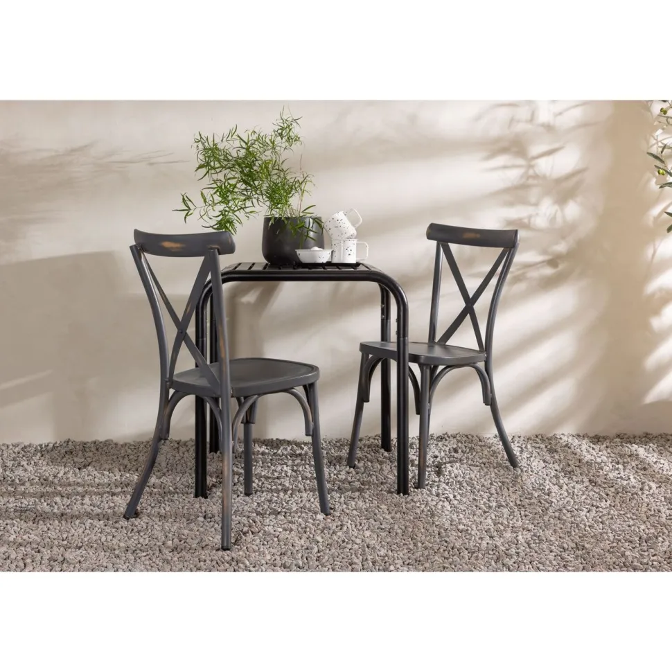 Parvekeryhmä Venture Home, 70x70cm beige Borneo-pöytä + 2 mustaa Tablas-tuolia