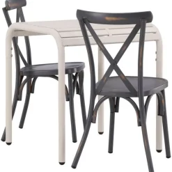 Parvekeryhmä Venture Home, 70x70cm beige Borneo-pöytä + 2 mustaa Tablas-tuolia