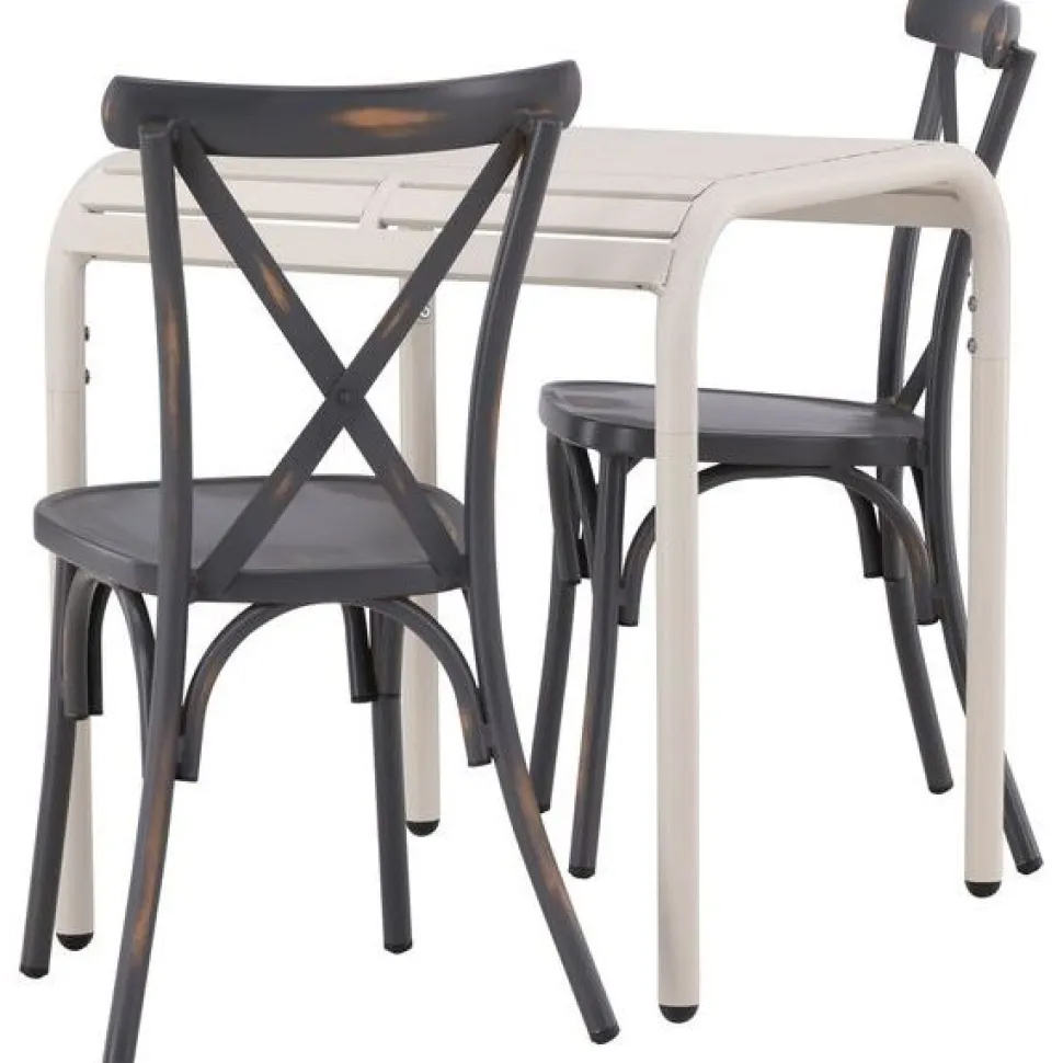 Parvekeryhmä Venture Home, 70x70cm beige Borneo-pöytä + 2 mustaa Tablas-tuolia