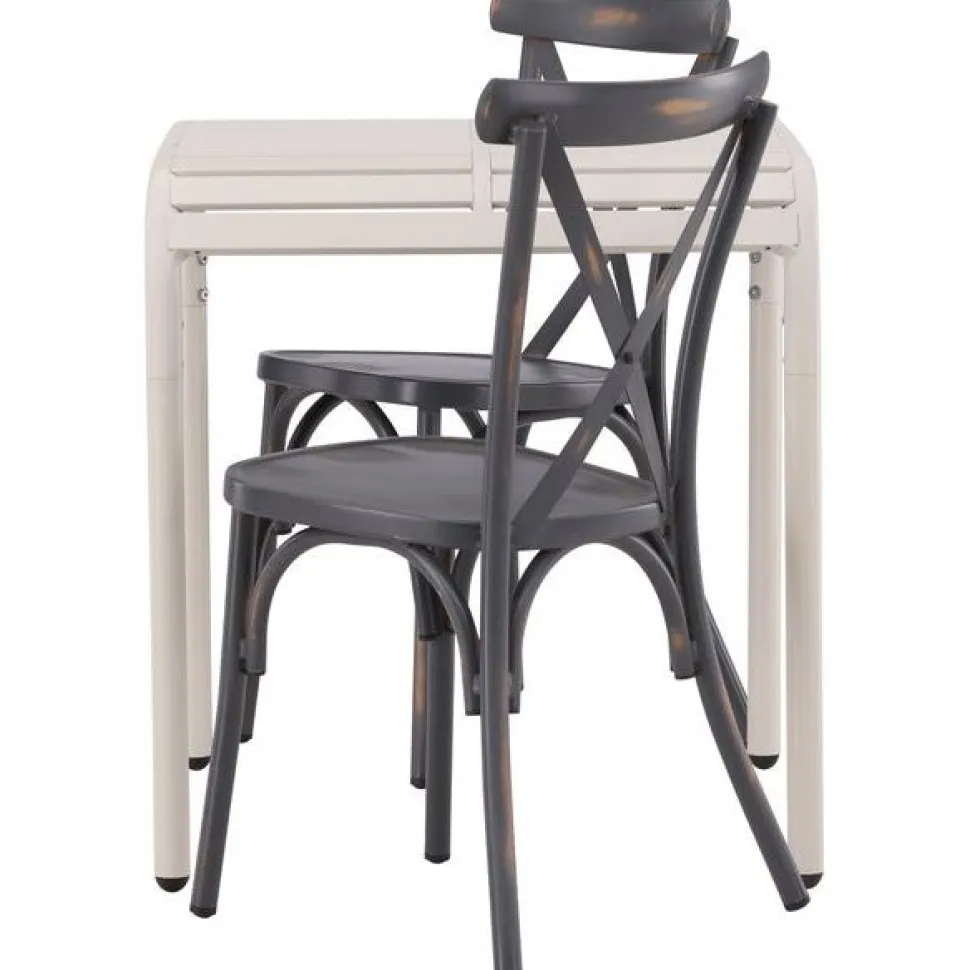 Parvekeryhmä Venture Home, 70x70cm beige Borneo-pöytä + 2 mustaa Tablas-tuolia