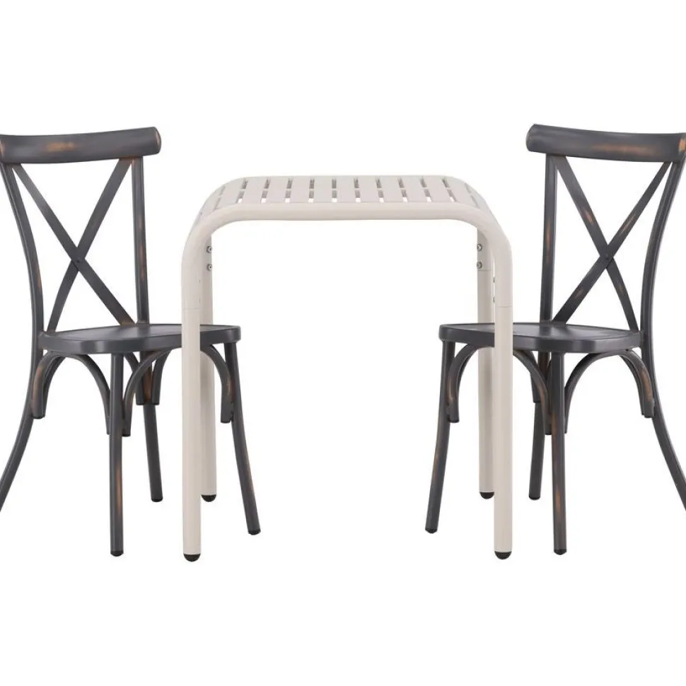 Parvekeryhmä Venture Home, 70x70cm beige Borneo-pöytä + 2 mustaa Tablas-tuolia