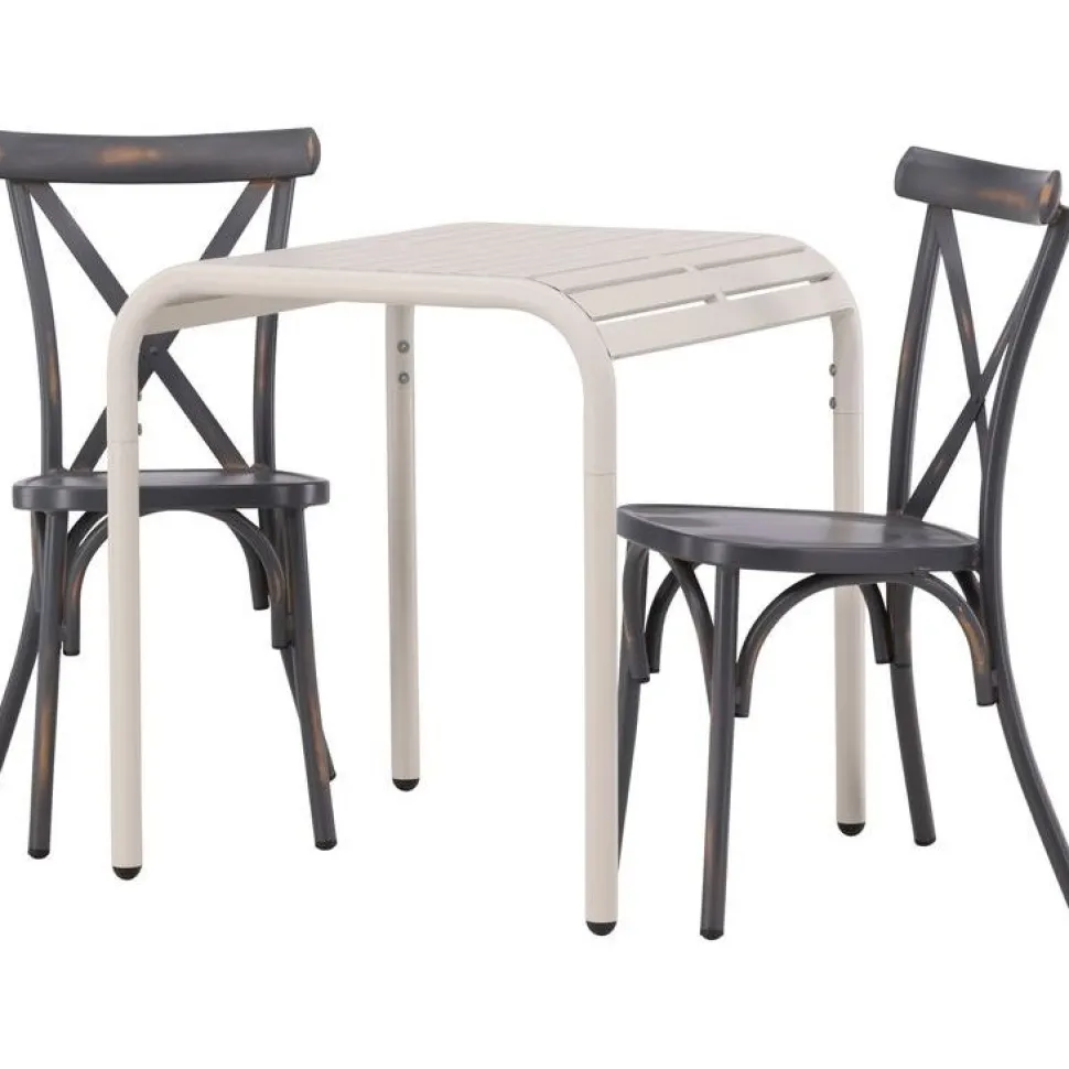 Parvekeryhmä Venture Home, 70x70cm beige Borneo-pöytä + 2 mustaa Tablas-tuolia