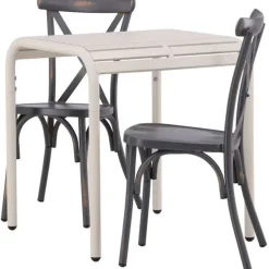 Parvekeryhmä Venture Home, 70x70cm beige Borneo-pöytä + 2 mustaa Tablas-tuolia