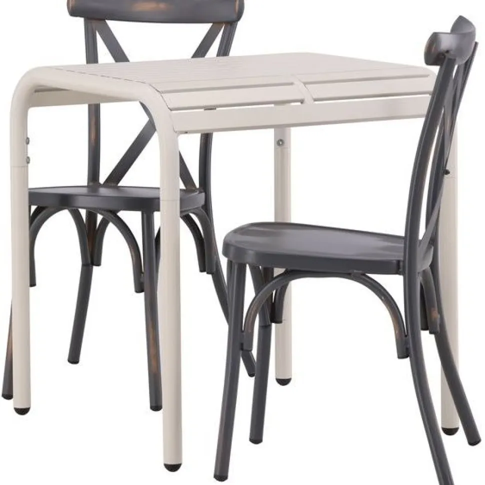 Parvekeryhmä Venture Home, 70x70cm beige Borneo-pöytä + 2 mustaa Tablas-tuolia