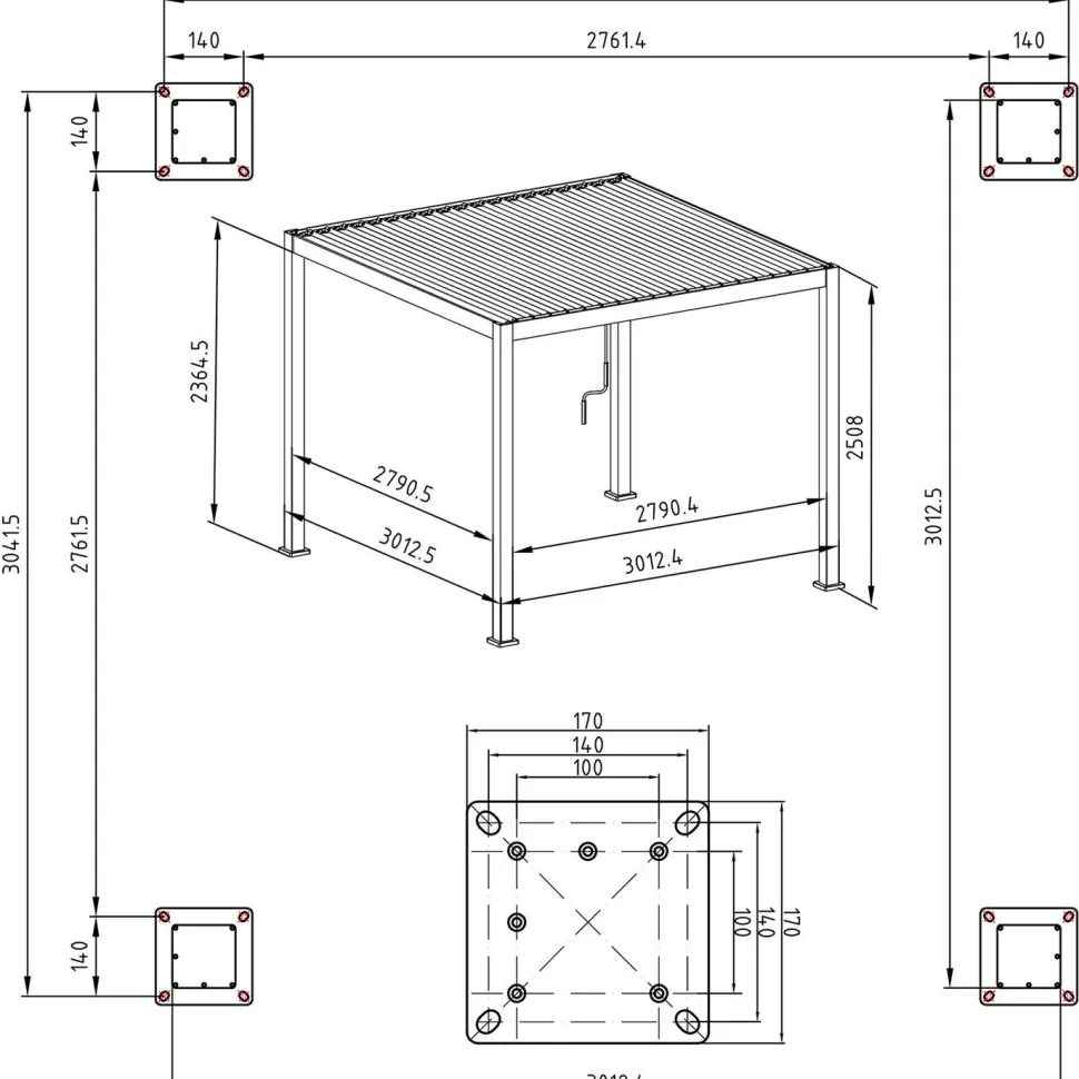 Paviljonki Home4You MIRADOR-111 3x3 m verhoilla, tummanharmaa