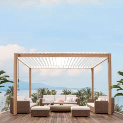 Pergola Home4You Mirador-111, 300x400cm, vaalea puujäljitelmä, beige