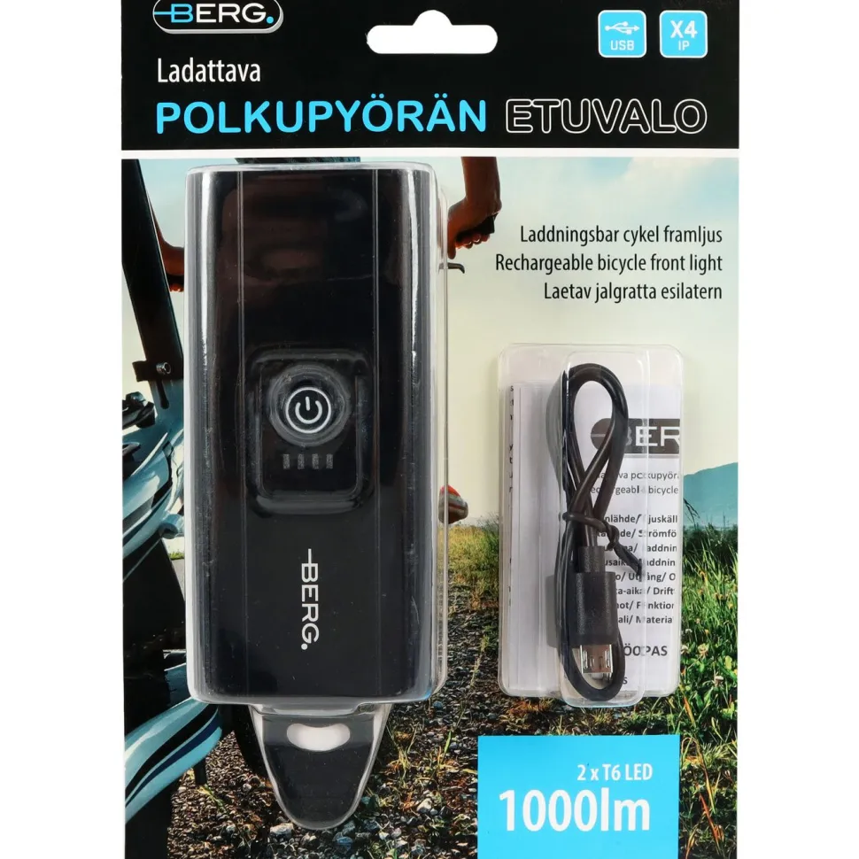 Polkupyörän led-etuvalo Berg, 1000lm, ladattava