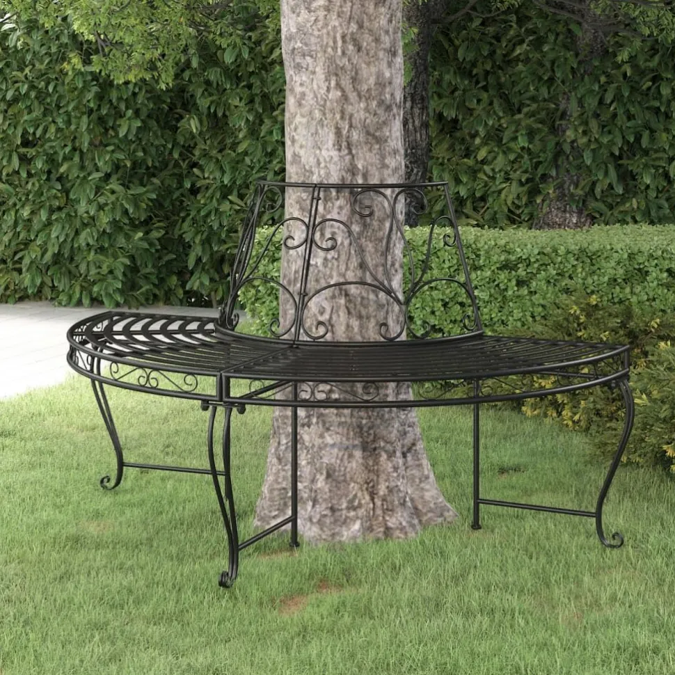 Puolipyöreä puunympäryspenkki Ø 160 cm musta teräs
