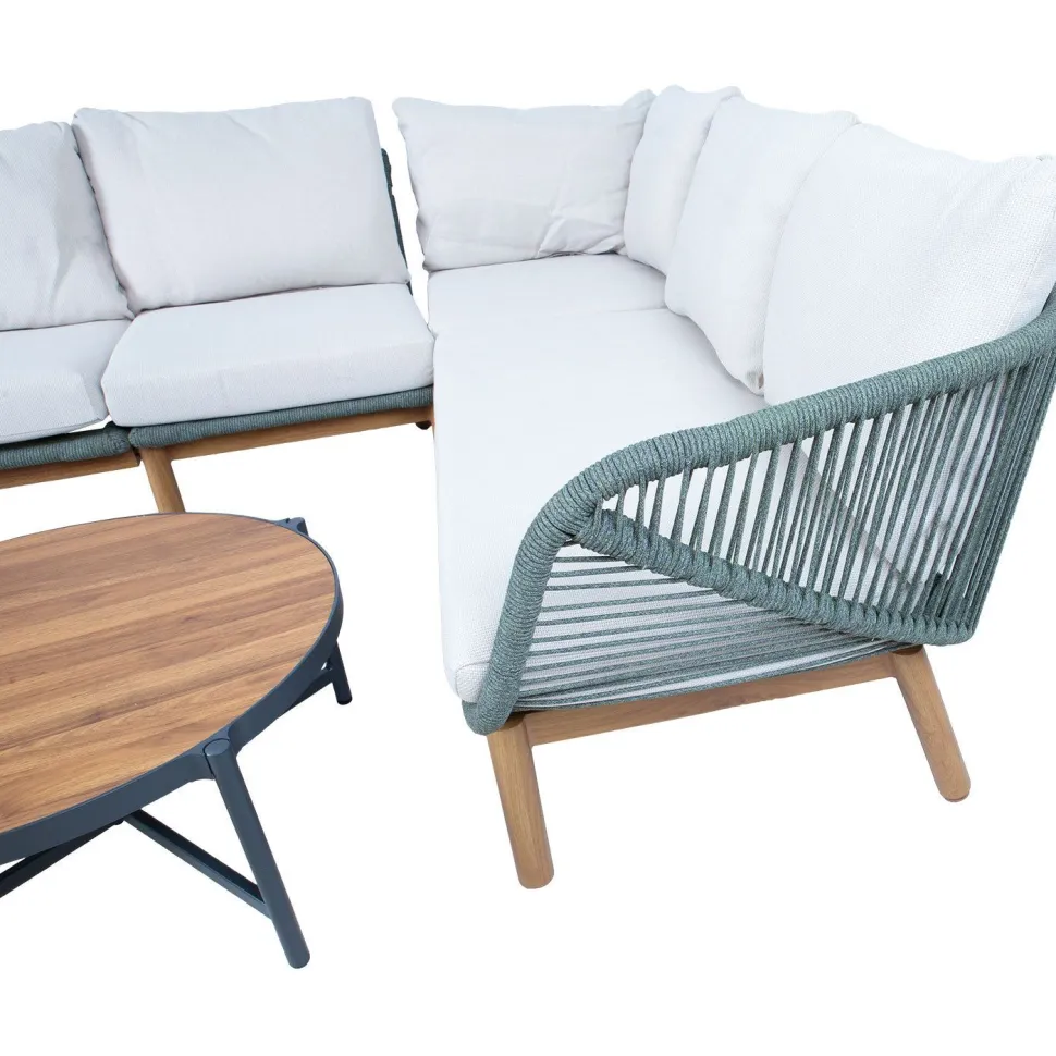 Puutarhakalustesetti Home4You TUXEDO kulmasohva ja 2 pöytää, vihreä