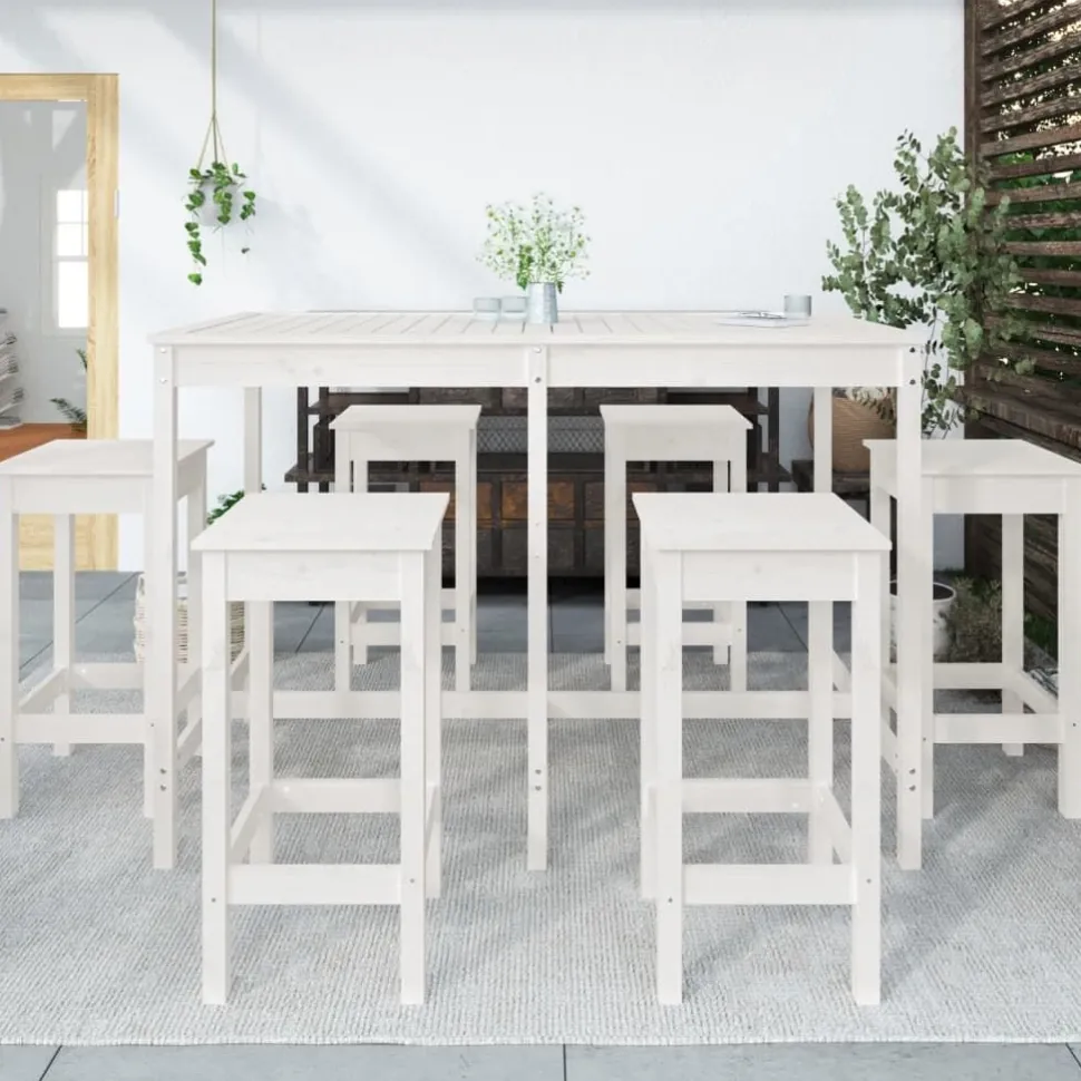 Puutarhan bistrosarja 7-osainen valkoinen täysi mänty (54756)